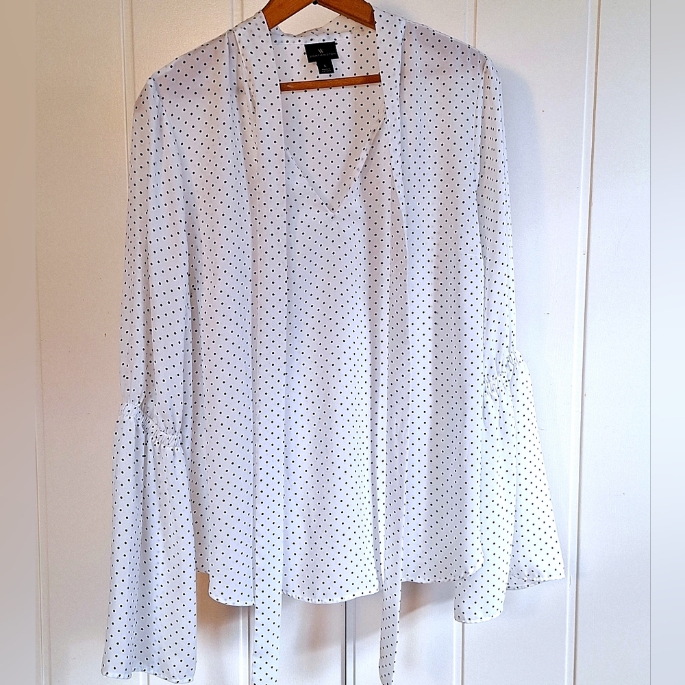 Worthington Black & White Polka Dot Blouse Size L Very Good Condition
